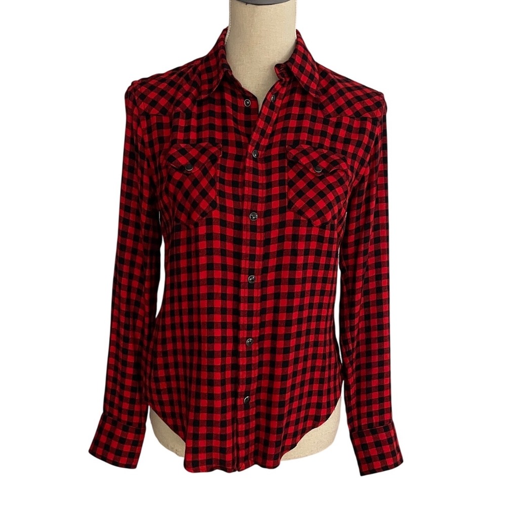 Polo Ralph Lauren Button Down Women 4 Red Buffalo Check Western Plaid Shirt